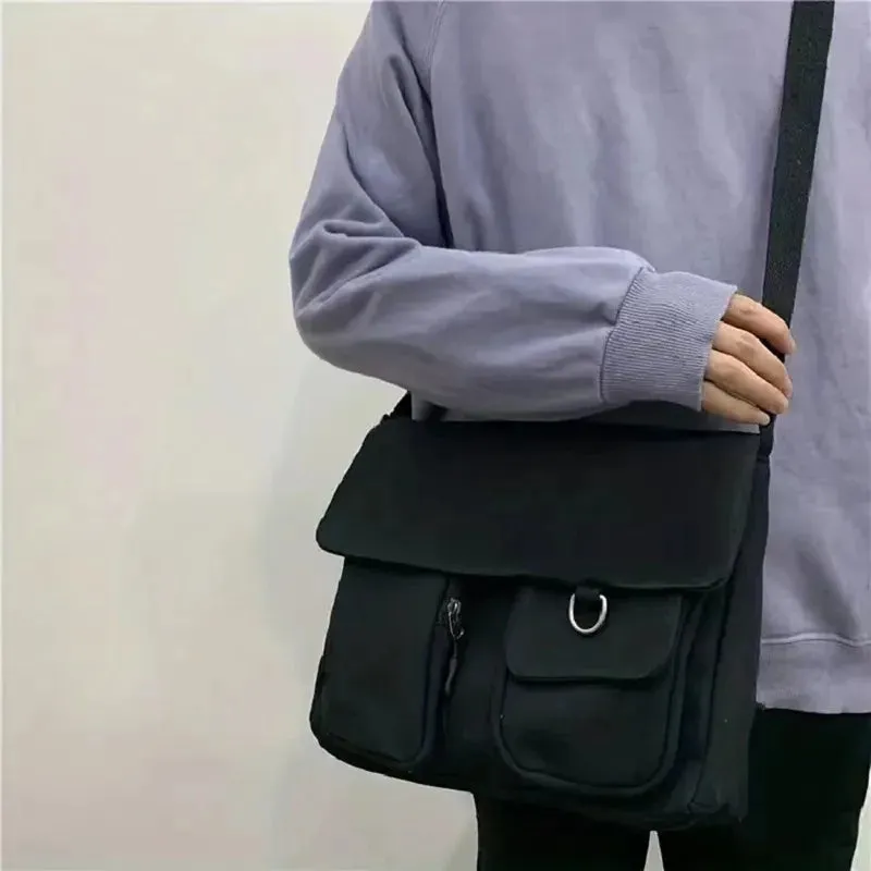 Canvas Shoulder Flap Bag with Fuzzy Bear
