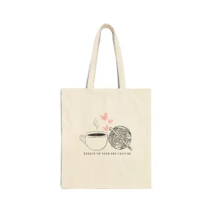 Canvas Tote Bag - "Hooked on Yarm and Caffeine"