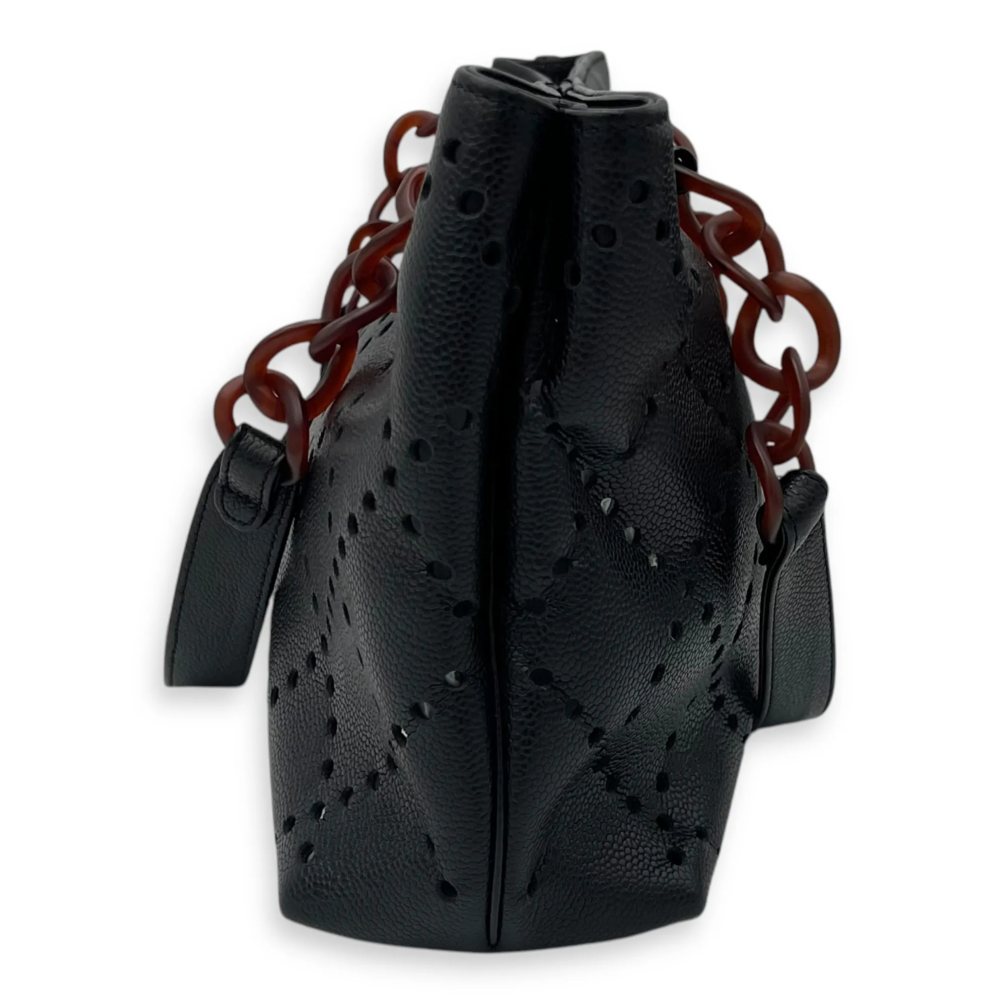 CC Perforated Black Tote Bag in Caviar Leather, Acrylic hardware