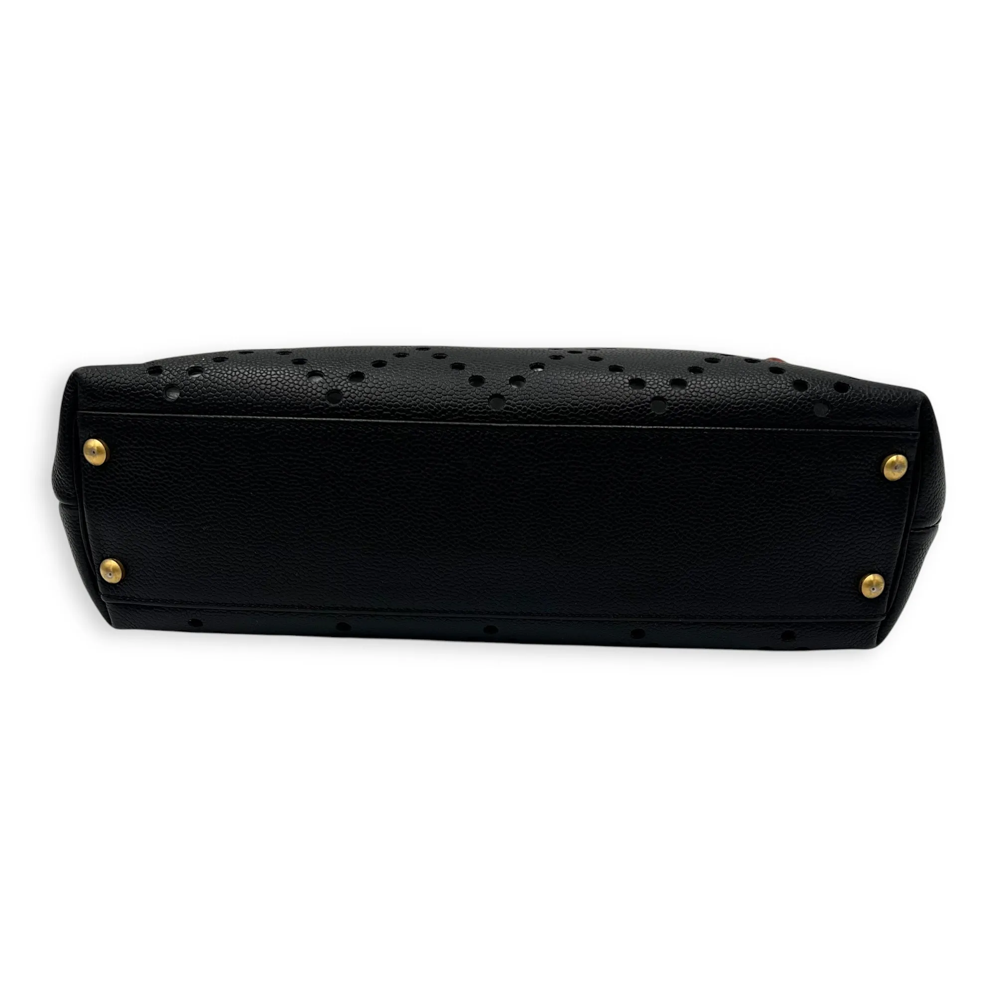 CC Perforated Black Tote Bag in Caviar Leather, Acrylic hardware