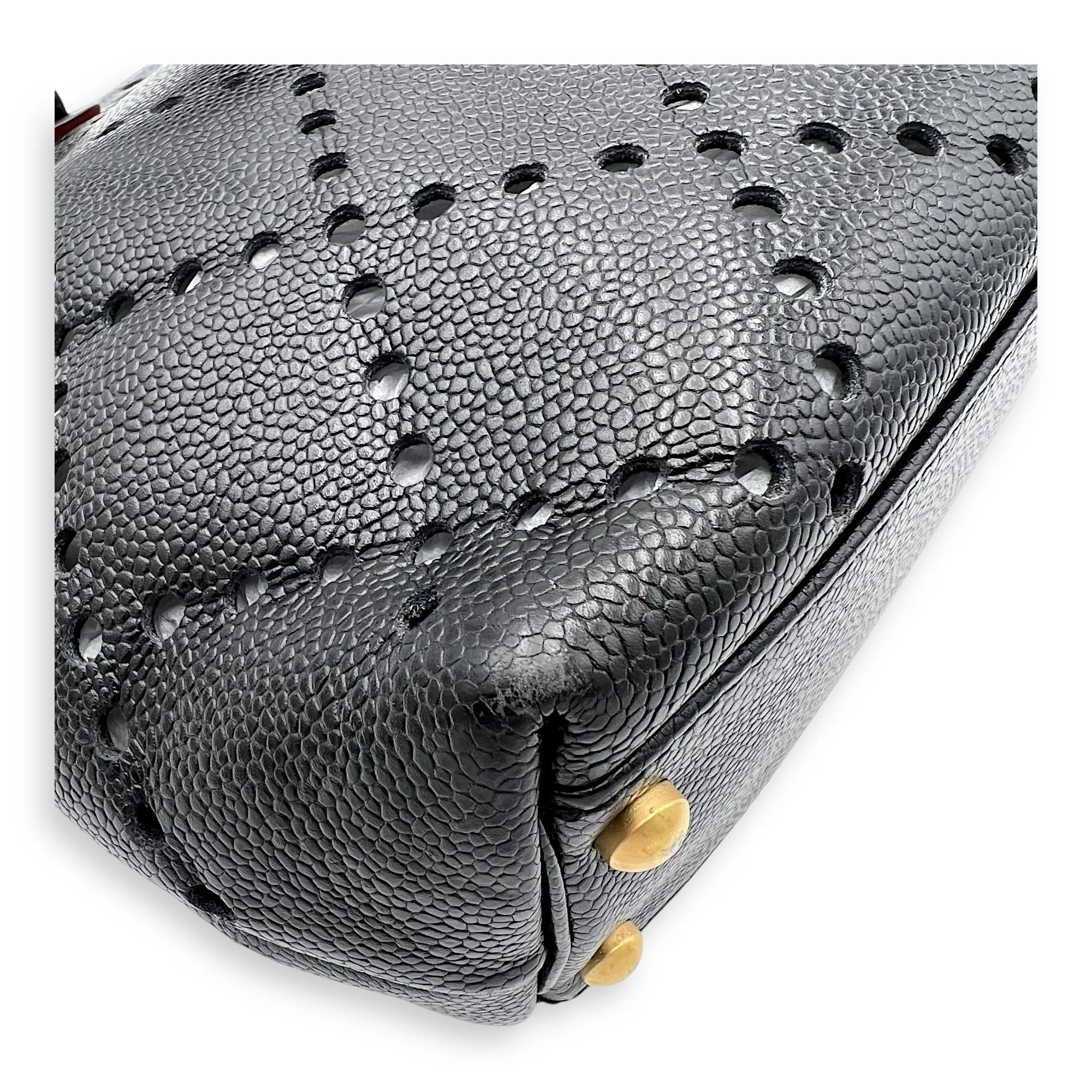 CC Perforated Black Tote Bag in Caviar Leather, Acrylic hardware