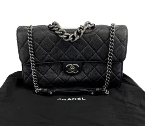CHANEL - CC Large Single Flap Top Chain Strap Handle / Black Shoulder Bag - NEW