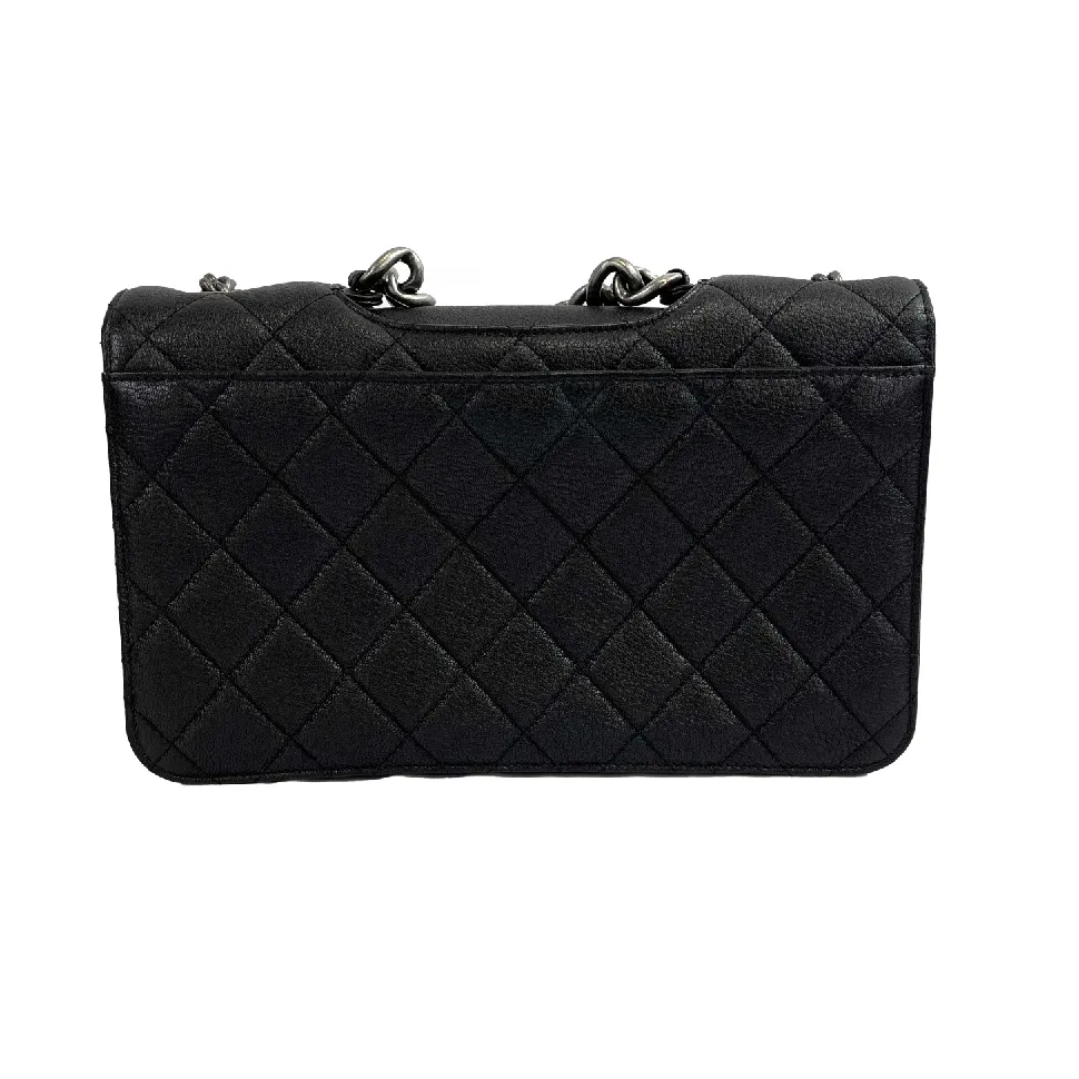 CHANEL - CC Large Single Flap Top Chain Strap Handle / Black Shoulder Bag - NEW