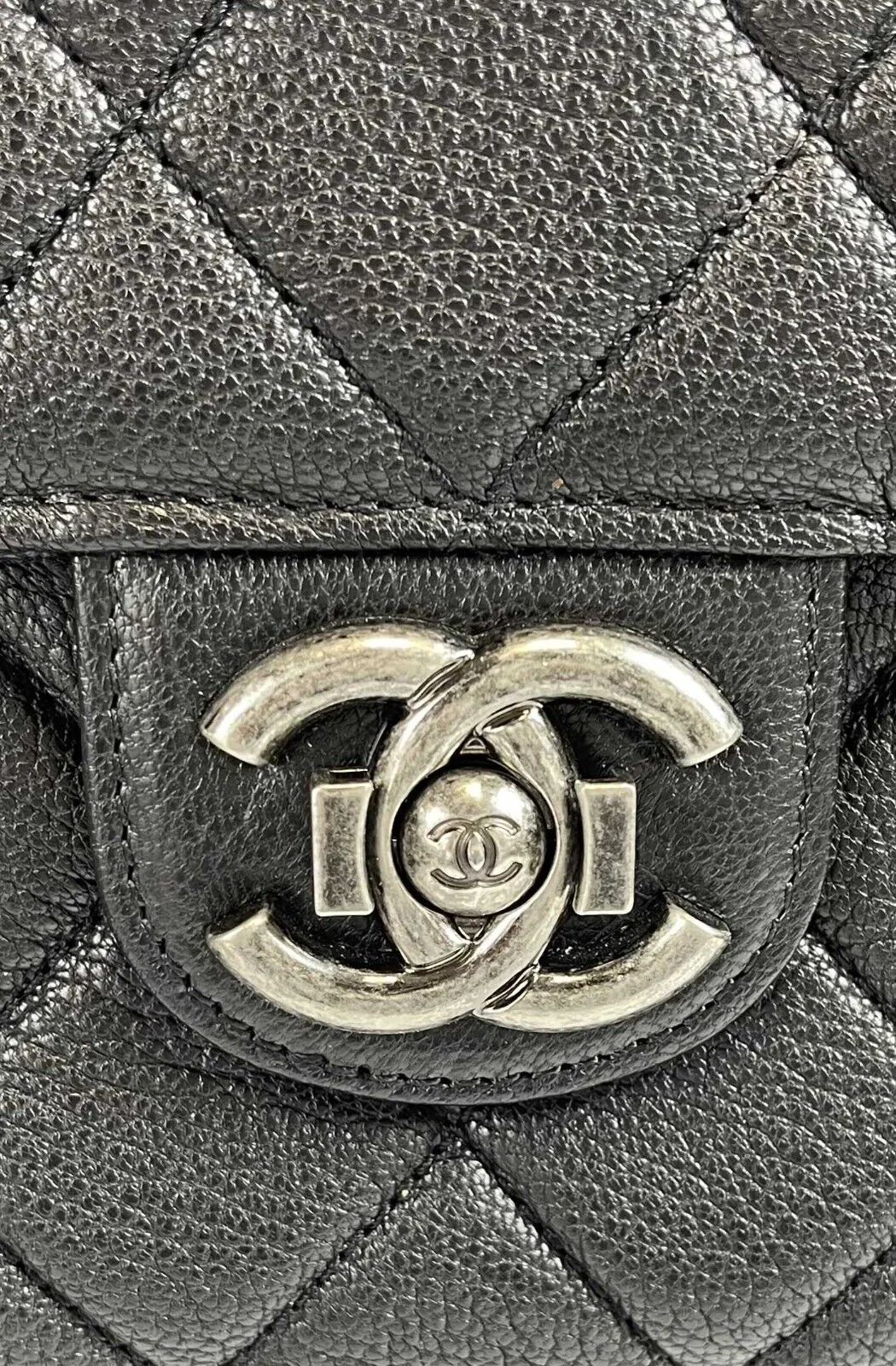 CHANEL - CC Large Single Flap Top Chain Strap Handle / Black Shoulder Bag - NEW