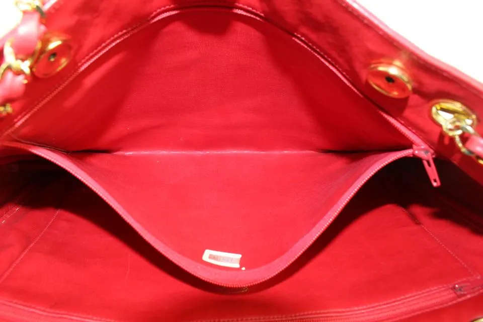 Chanel Red Quilted Canvas x Lambskin Gold Chain Tote Bag 16cc1029