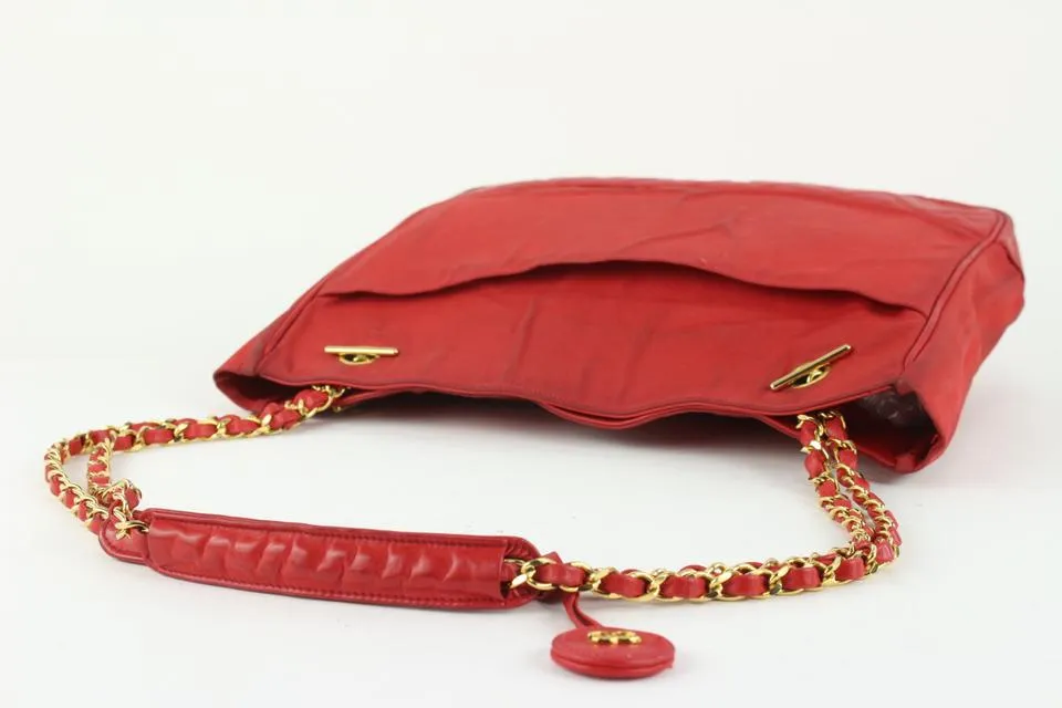 Chanel Red Quilted Canvas x Lambskin Gold Chain Tote Bag 16cc1029