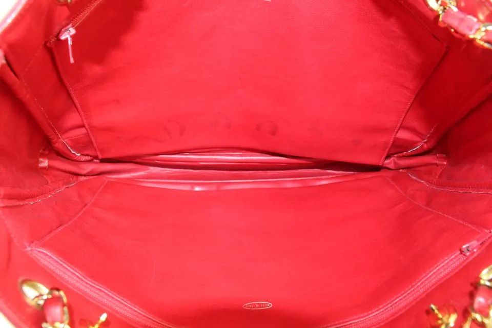 Chanel Red Quilted Canvas x Lambskin Gold Chain Tote Bag 16cc1029
