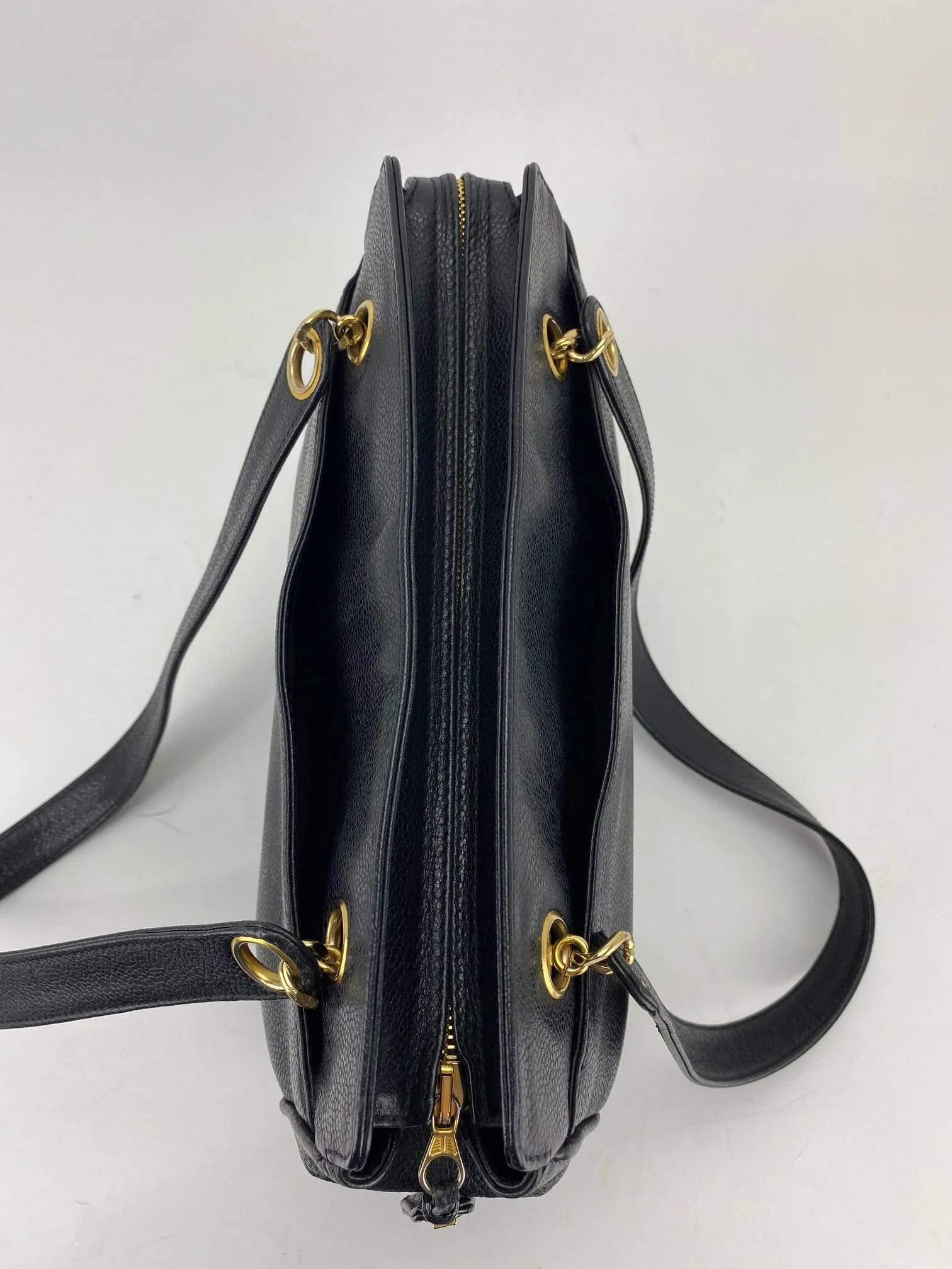 CHANEL Vintage Black Caviar Leather CC Zip Tote Shoulder Bag w/added insert  Pre owned