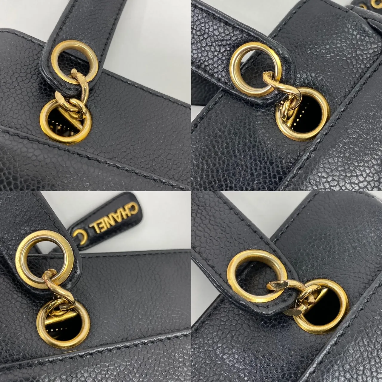 CHANEL Vintage Black Caviar Leather CC Zip Tote Shoulder Bag w/added insert  Pre owned