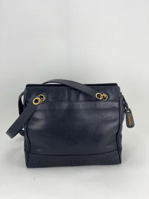 CHANEL Vintage Black Caviar Leather CC Zip Tote Shoulder Bag w/added insert  Pre owned