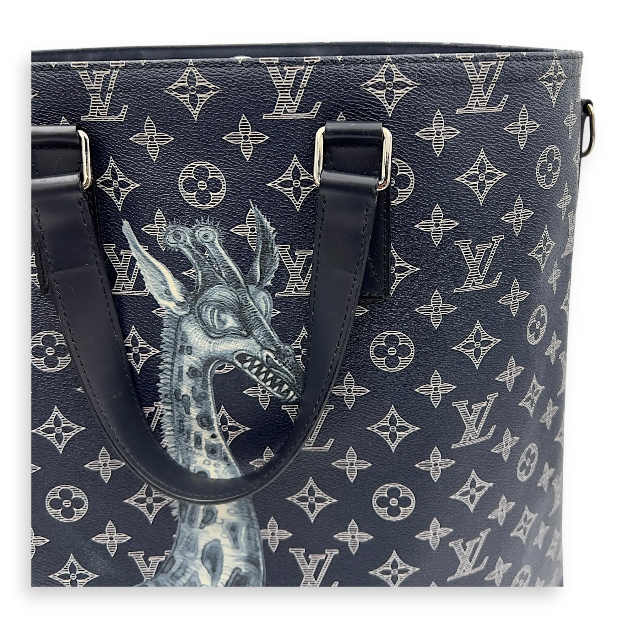 Chapman Brothers Tote Bag Blue in Coated Canvas, Silver hardware