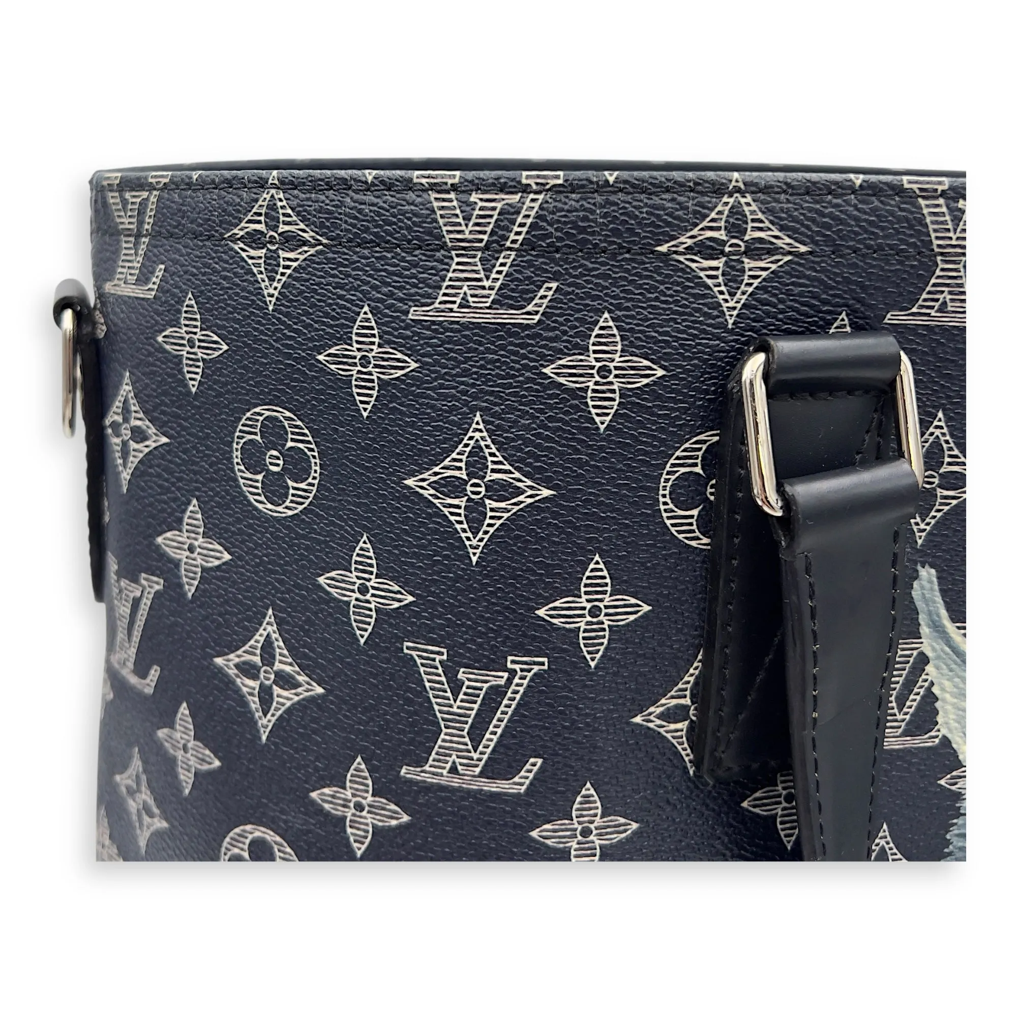 Chapman Brothers Tote Bag Blue in Coated Canvas, Silver hardware