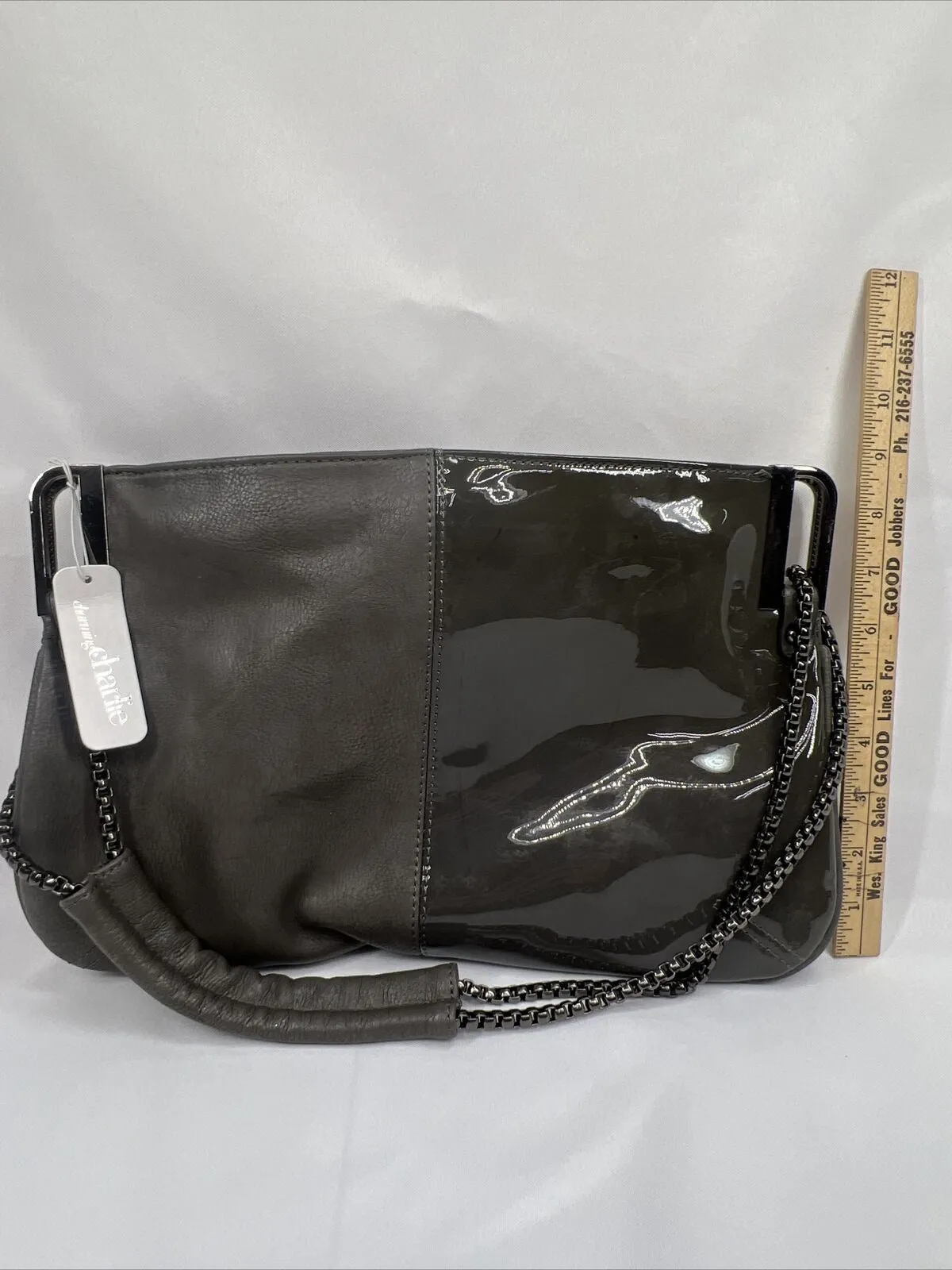 Charming Charlie Off Black Grey￼ Purse Shoulder Bag Chain Strap Double Zippers