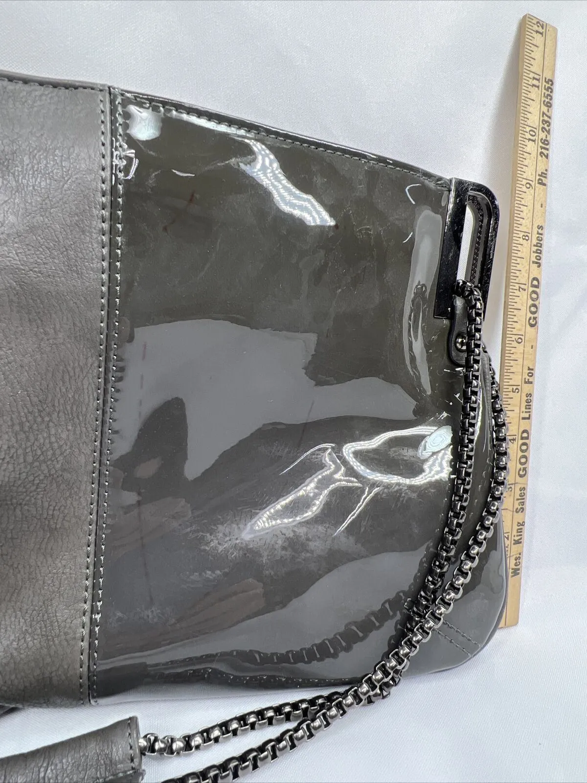 Charming Charlie Off Black Grey￼ Purse Shoulder Bag Chain Strap Double Zippers