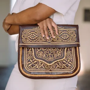 Chestnut Embroidered Leather Bag