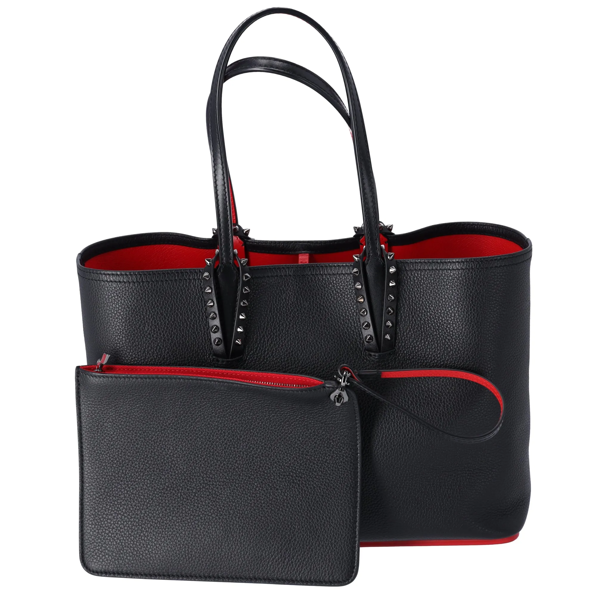 Christian Louboutin Cabata East West Tote Bag Black Red Leather   Pouch
