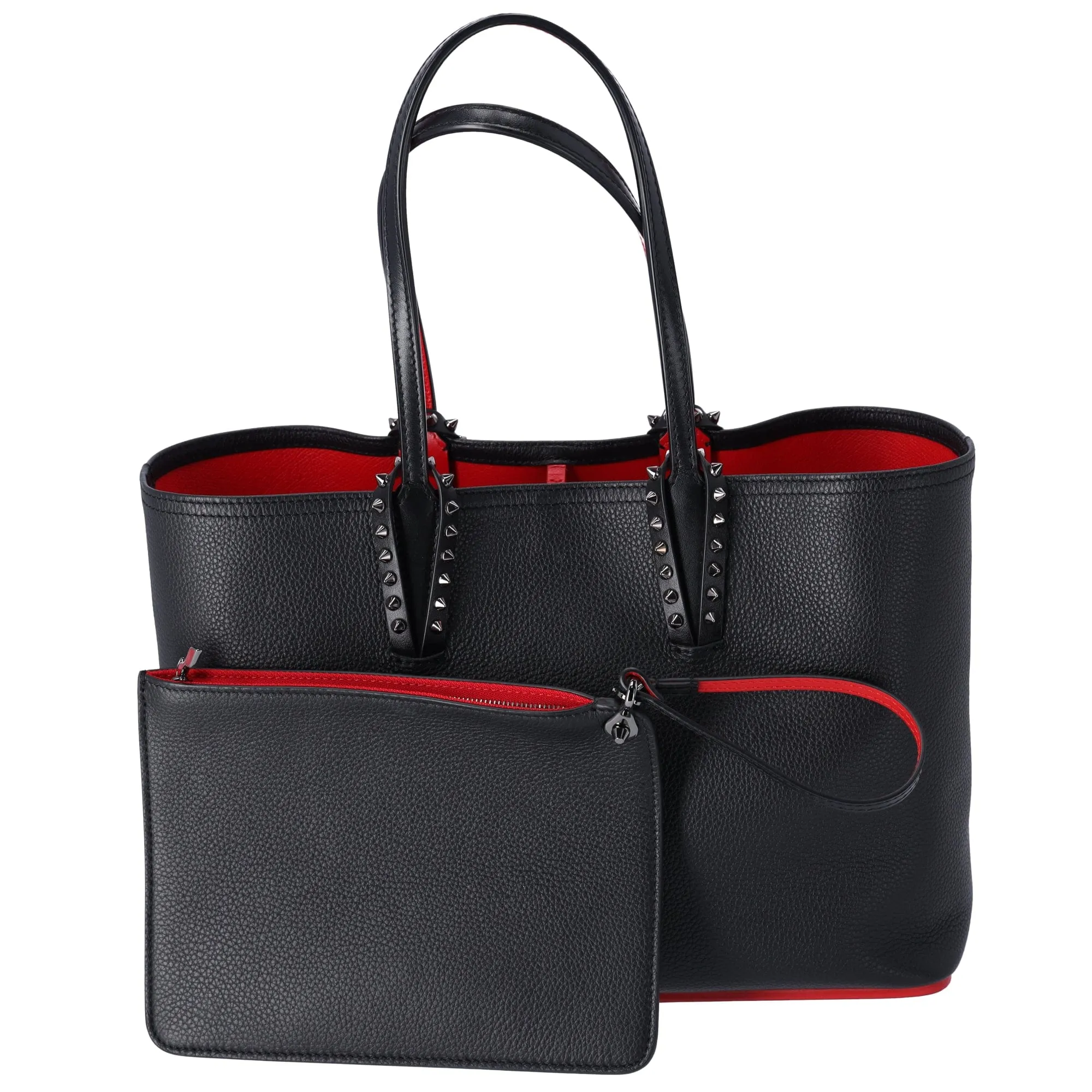 Christian Louboutin Cabata East West Tote Bag Black Red Leather   Pouch