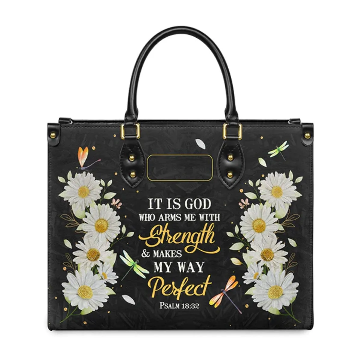 Christianart Designer Handbags, It Is God Who Arms Me With Strength Psalm 18:32 Daisy Dragonfly, Personalized Gifts, Gifts for Women, Christmas Gift.