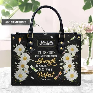 Christianart Designer Handbags, It Is God Who Arms Me With Strength Psalm 18:32 Daisy Dragonfly, Personalized Gifts, Gifts for Women, Christmas Gift.