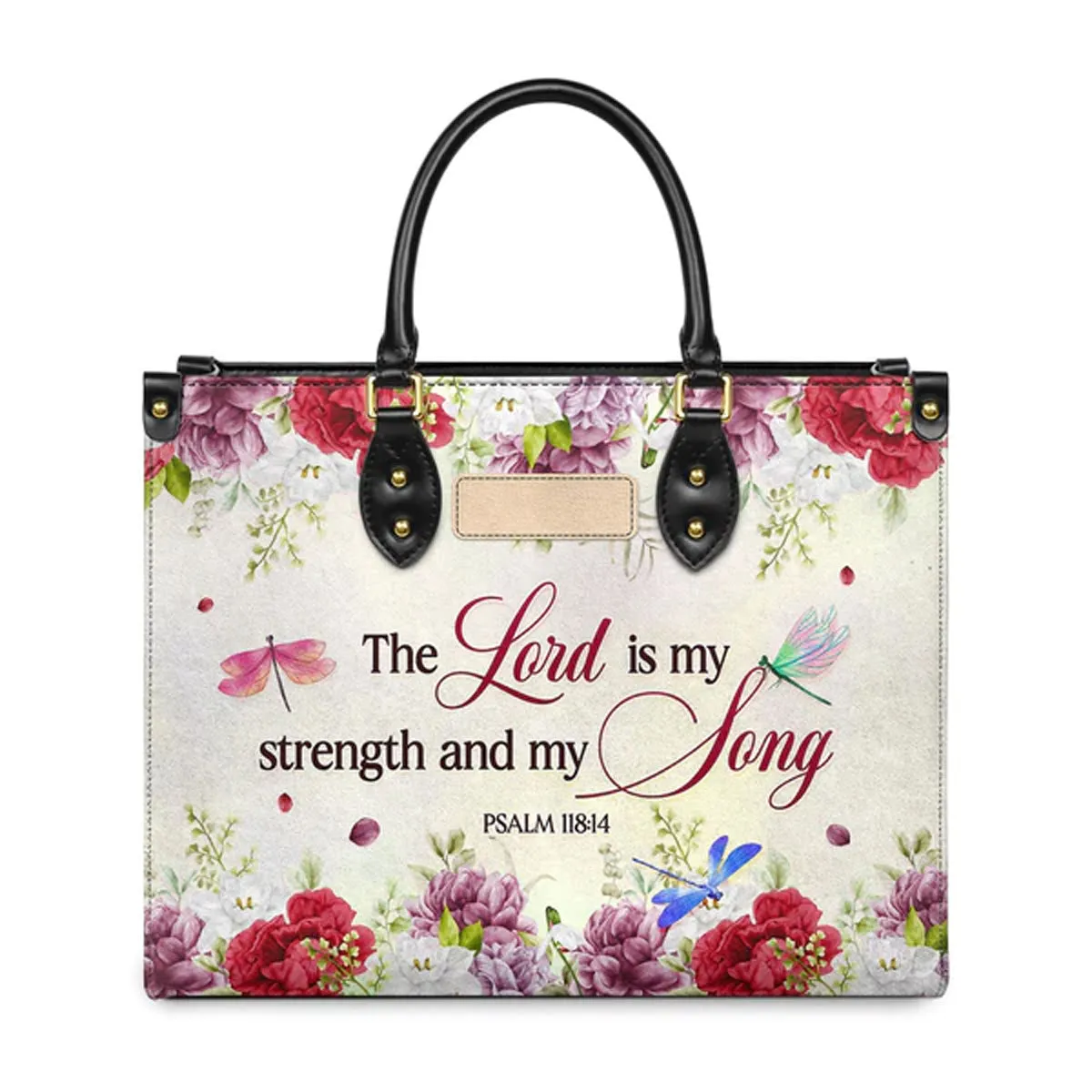 Christianart Designer Handbags, The Lord Is My Strength And My Song Psalm 118:14 Dragonfly Flower, Personalized Gifts, Gifts for Women, Christmas Gift.