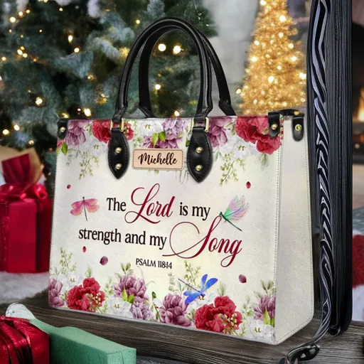 Christianart Designer Handbags, The Lord Is My Strength And My Song Psalm 118:14 Dragonfly Flower, Personalized Gifts, Gifts for Women, Christmas Gift.