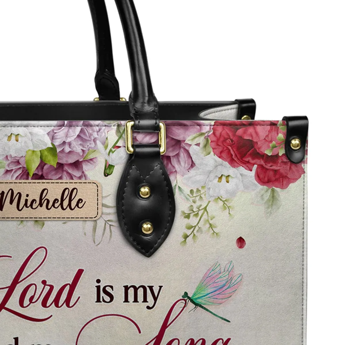 Christianart Designer Handbags, The Lord Is My Strength And My Song Psalm 118:14 Dragonfly Flower, Personalized Gifts, Gifts for Women, Christmas Gift.