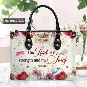 Christianart Designer Handbags, The Lord Is My Strength And My Song Psalm 118:14 Dragonfly Flower, Personalized Gifts, Gifts for Women, Christmas Gift.