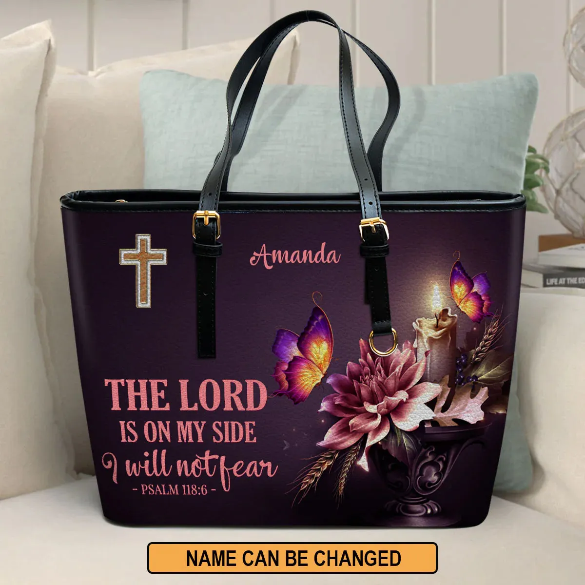Christianart Designer Handbags, The Lord Is On My Side I Will Not Fear Psalm 118:6, Personalized Gifts, Gifts for Women.