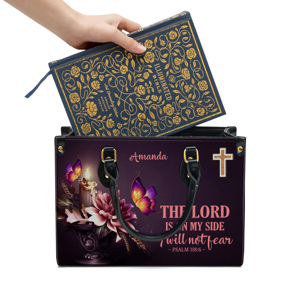 Christianart Designer Handbags, The Lord Is On My Side I Will Not Fear Psalm 118:6, Personalized Gifts, Gifts for Women.