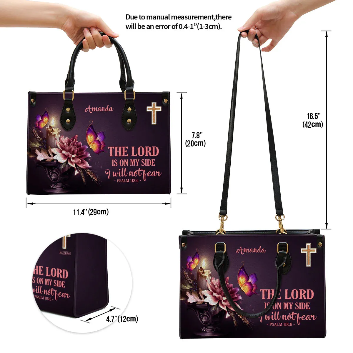 Christianart Designer Handbags, The Lord Is On My Side I Will Not Fear Psalm 118:6, Personalized Gifts, Gifts for Women.