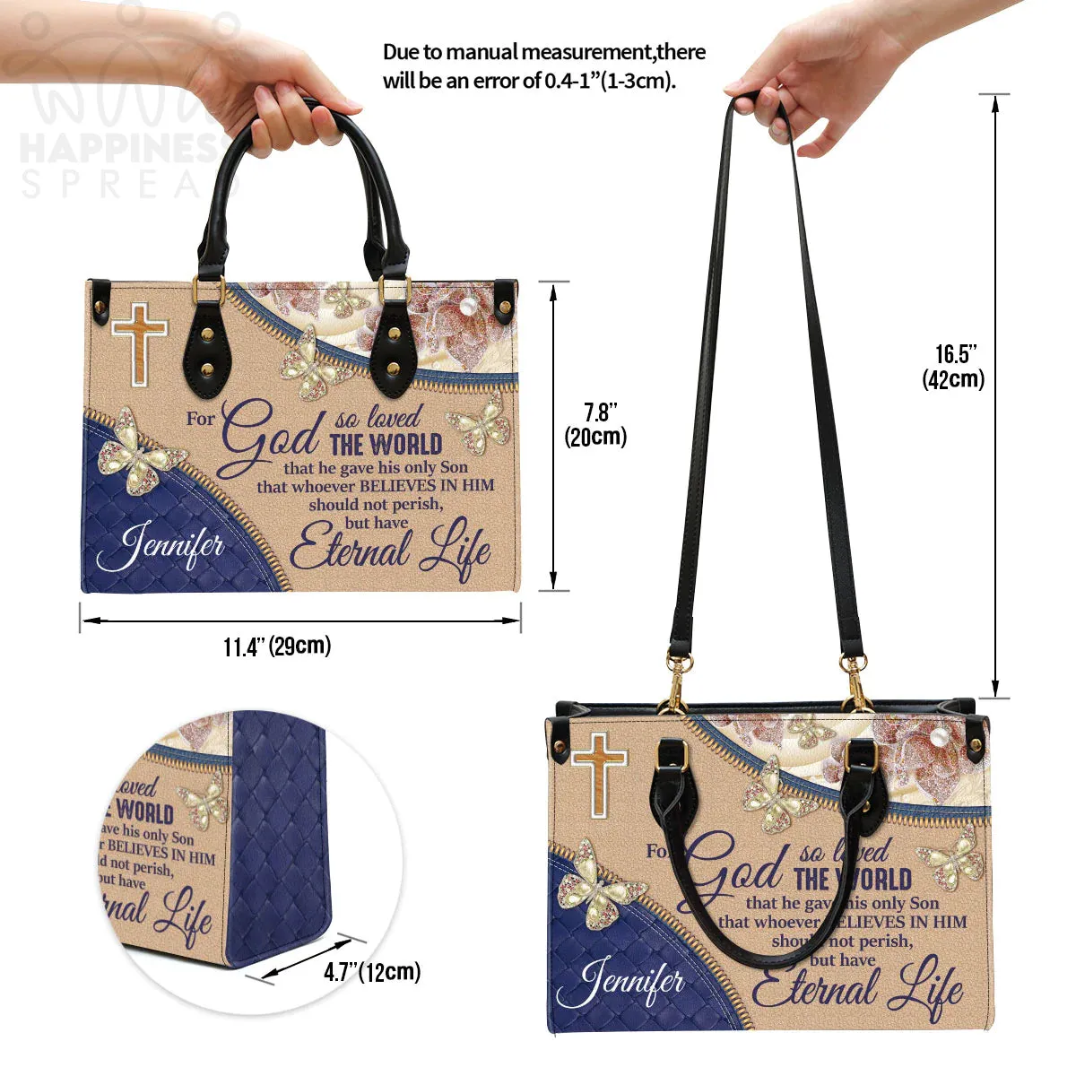 Christianart Handbag, Personalized Hand Bag, For God So Loved The World, Personalized Gifts, Gifts for Women.