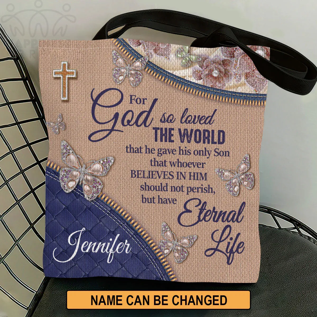 Christianart Handbag, Personalized Hand Bag, For God So Loved The World, Personalized Gifts, Gifts for Women.