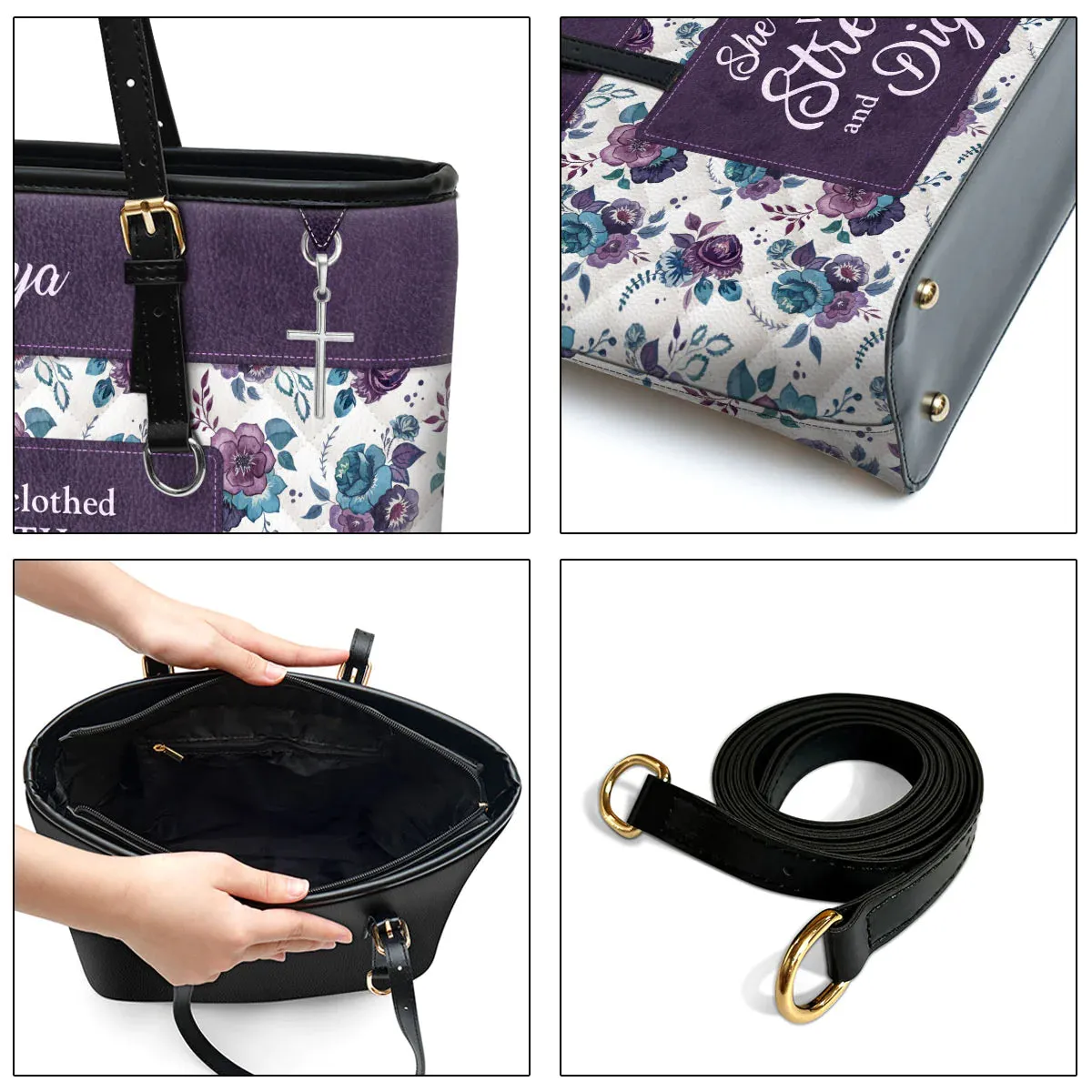 Christianart Handbag, She Is Clothed With Strength and Dignity, Personalized Gifts, Gifts for Women.
