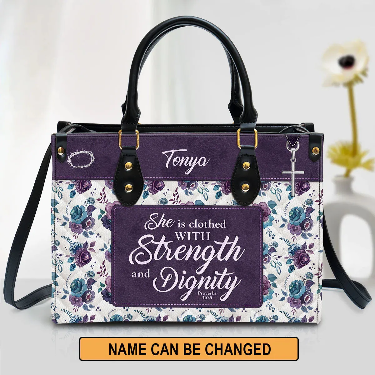 Christianart Handbag, She Is Clothed With Strength and Dignity, Personalized Gifts, Gifts for Women.