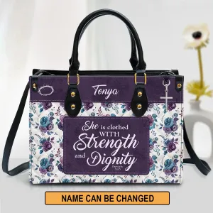 Christianart Handbag, She Is Clothed With Strength and Dignity, Personalized Gifts, Gifts for Women.