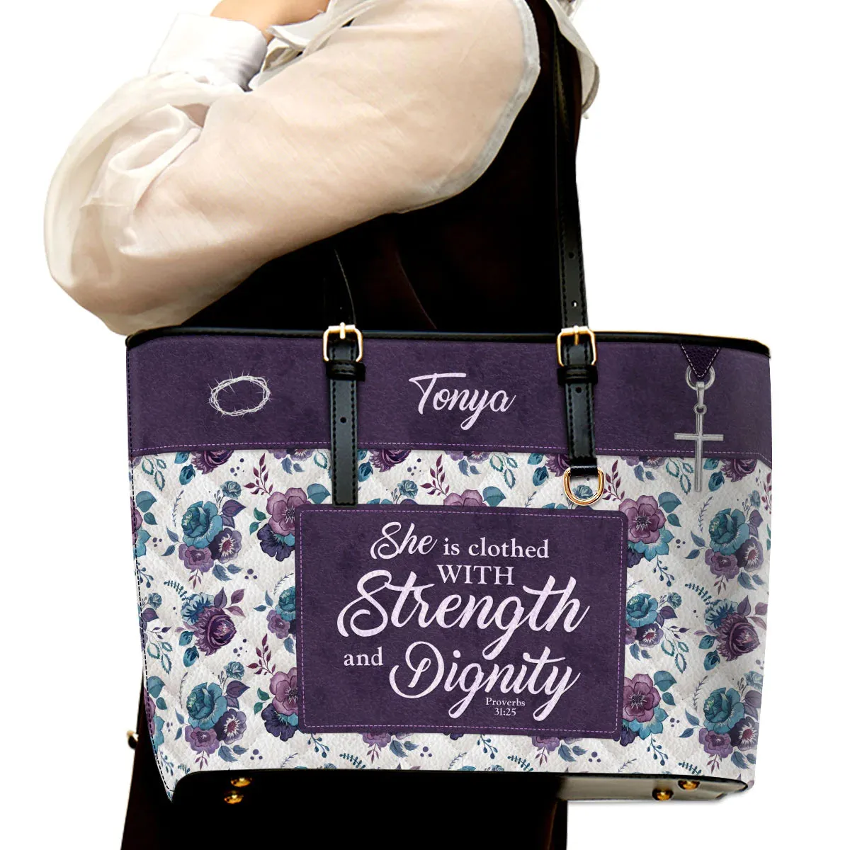 Christianart Handbag, She Is Clothed With Strength and Dignity, Personalized Gifts, Gifts for Women.