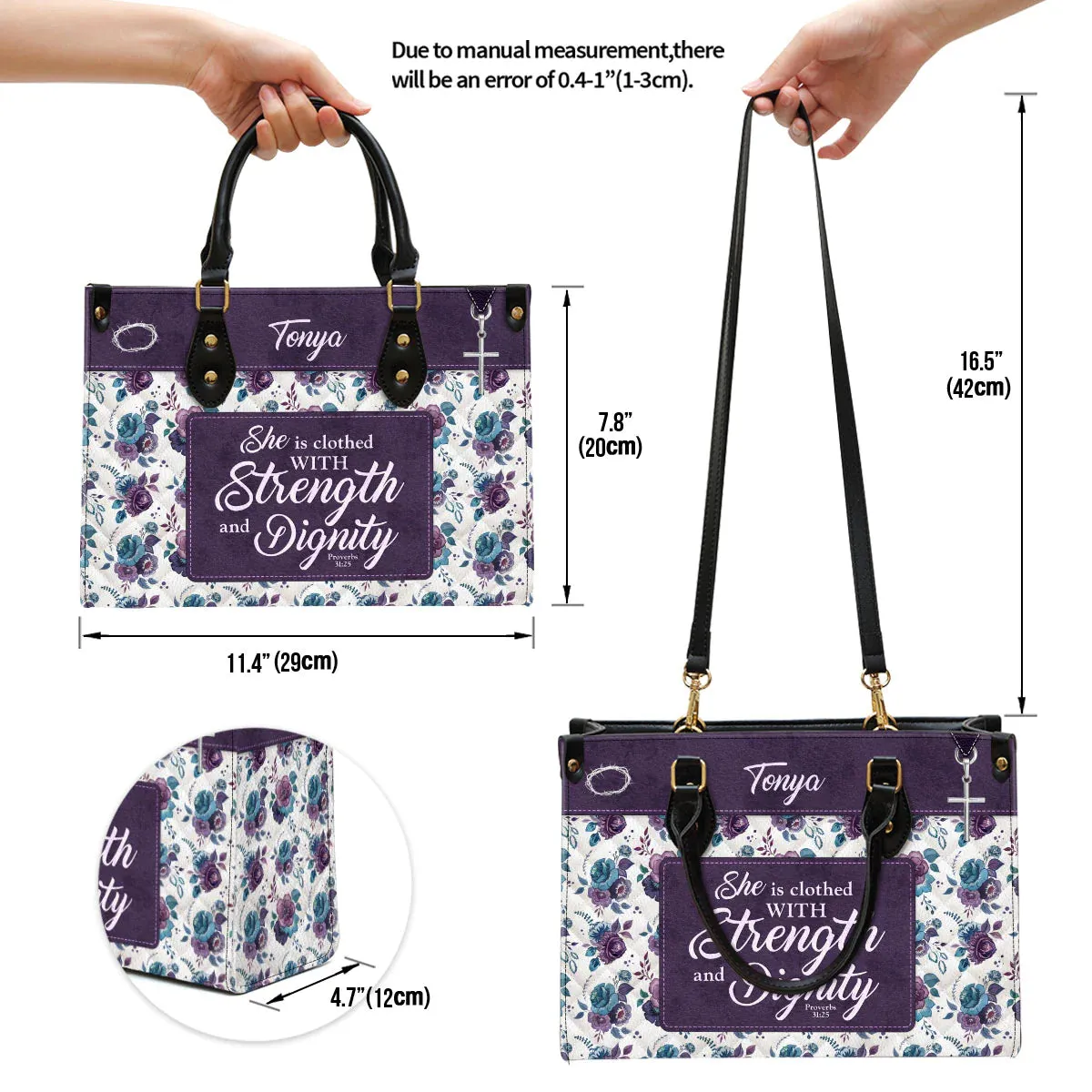 Christianart Handbag, She Is Clothed With Strength and Dignity, Personalized Gifts, Gifts for Women.