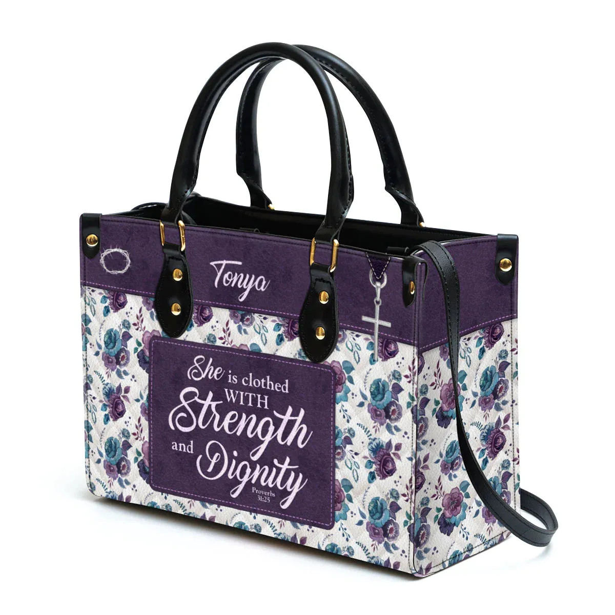 Christianart Handbag, She Is Clothed With Strength and Dignity, Personalized Gifts, Gifts for Women.