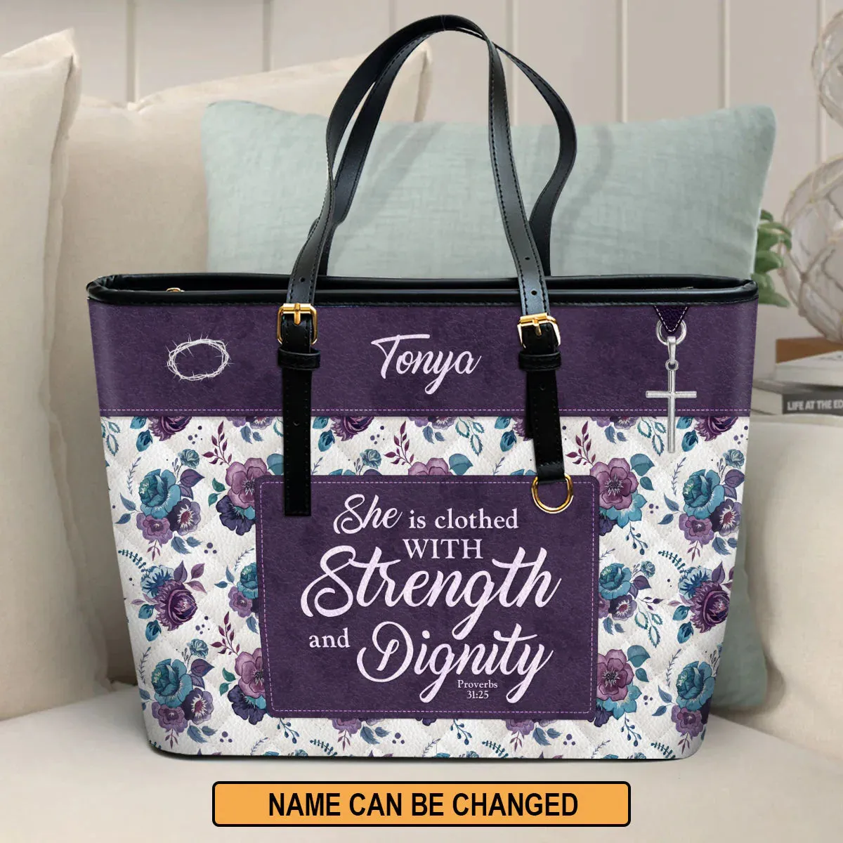 Christianart Handbag, She Is Clothed With Strength and Dignity, Personalized Gifts, Gifts for Women.