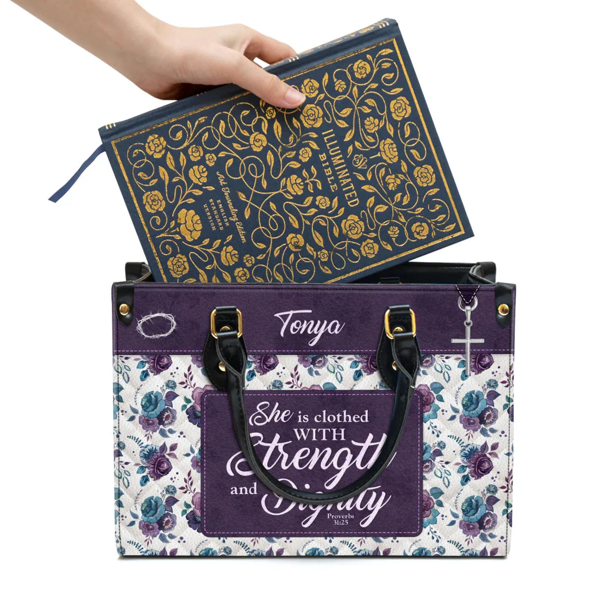 Christianart Handbag, She Is Clothed With Strength and Dignity, Personalized Gifts, Gifts for Women.