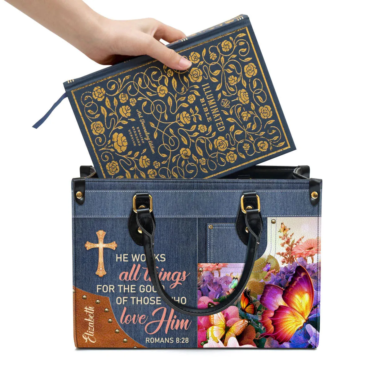 Christianartbag Handbag, He Works All Things For The Good Of Those Who Love Him Romans 8:28, Personalized Gifts, Gifts for Women, Christmas Gift.
