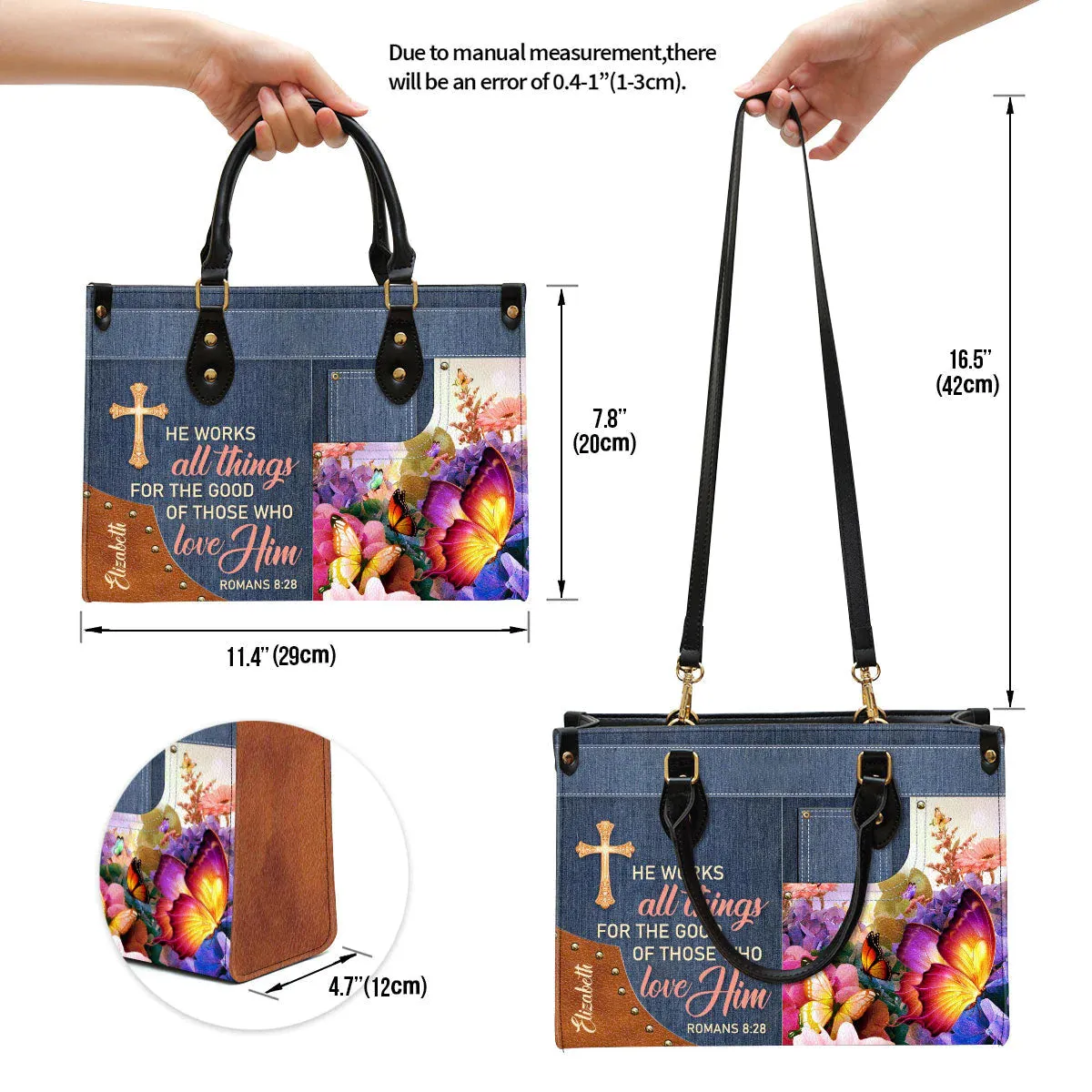 Christianartbag Handbag, He Works All Things For The Good Of Those Who Love Him Romans 8:28, Personalized Gifts, Gifts for Women, Christmas Gift.