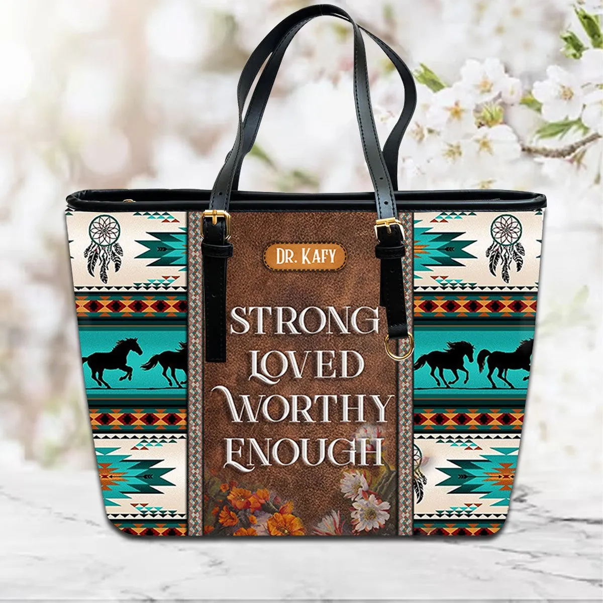 Christianartbag Handbags, I Am Strong Loved Worthy Enough Leather Handbag, Southwest Native American embroidery Handbag, Gifts for Women, CABLTB01101023.