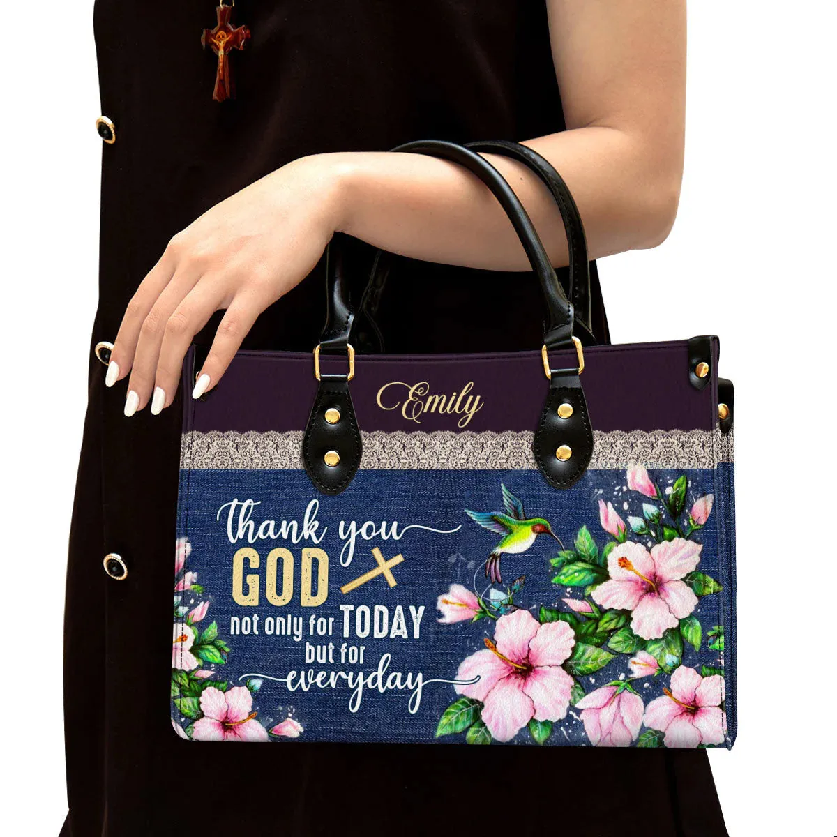 Christianartbag Handbags, Thank You God Not Only For Today But For Everyday Flower And Humming Bird Leather Bags, Personalized Bags, Gifts for Women, Christmas Gift, CABLTB01300723.