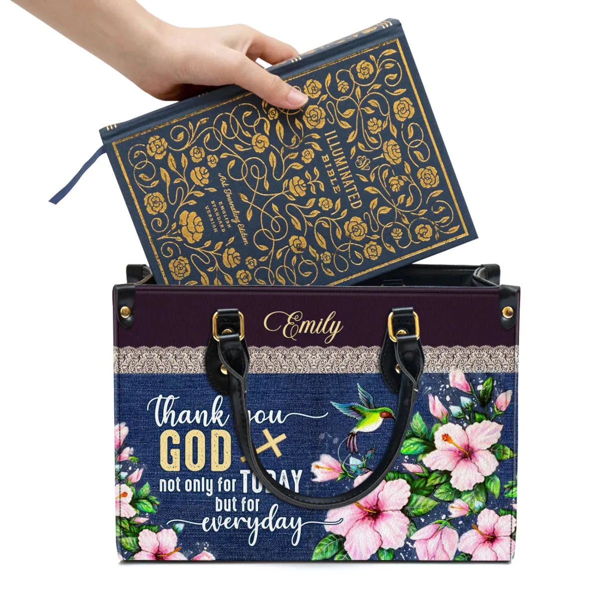 Christianartbag Handbags, Thank You God Not Only For Today But For Everyday Flower And Humming Bird Leather Bags, Personalized Bags, Gifts for Women, Christmas Gift, CABLTB01300723.