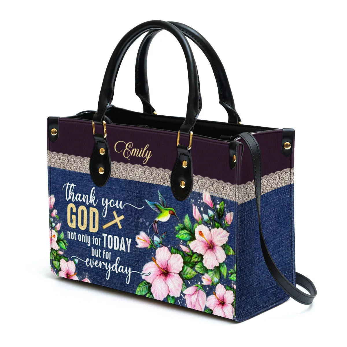 Christianartbag Handbags, Thank You God Not Only For Today But For Everyday Flower And Humming Bird Leather Bags, Personalized Bags, Gifts for Women, Christmas Gift, CABLTB01300723.