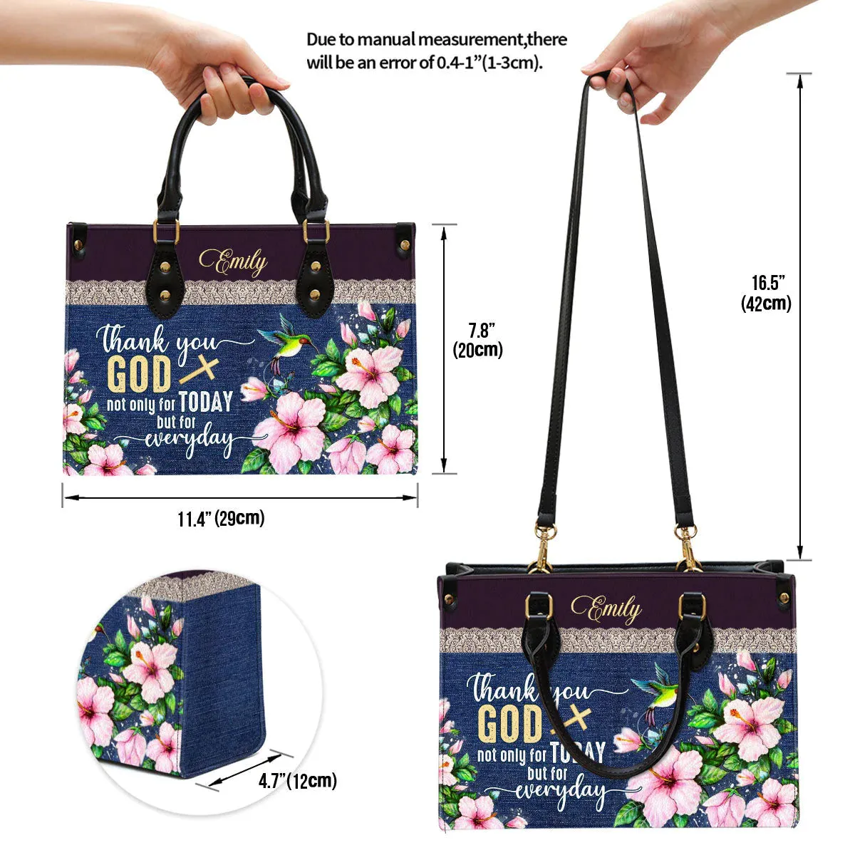 Christianartbag Handbags, Thank You God Not Only For Today But For Everyday Flower And Humming Bird Leather Bags, Personalized Bags, Gifts for Women, Christmas Gift, CABLTB01300723.