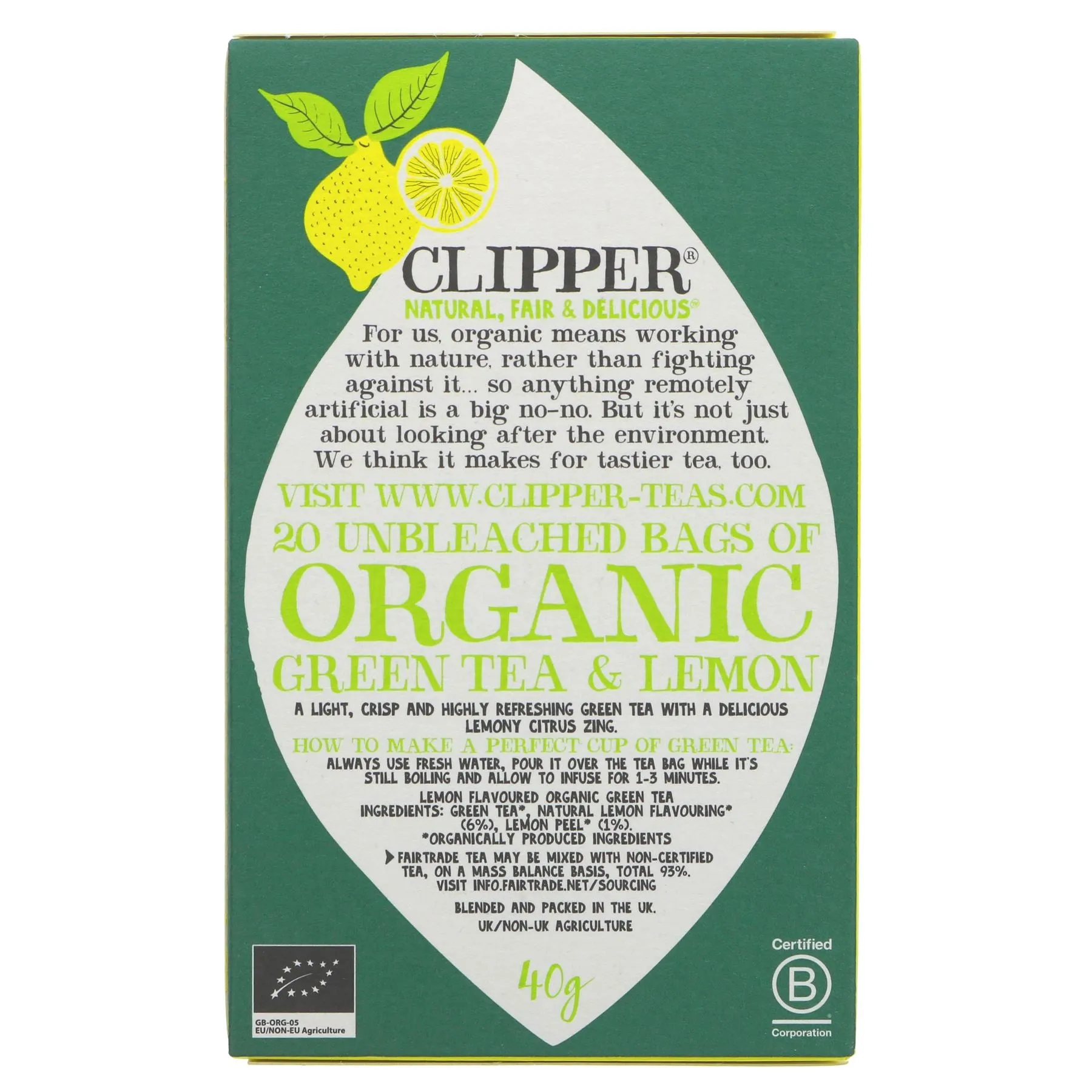 Clipper | Green Tea with Lemon Organic | 20 bags