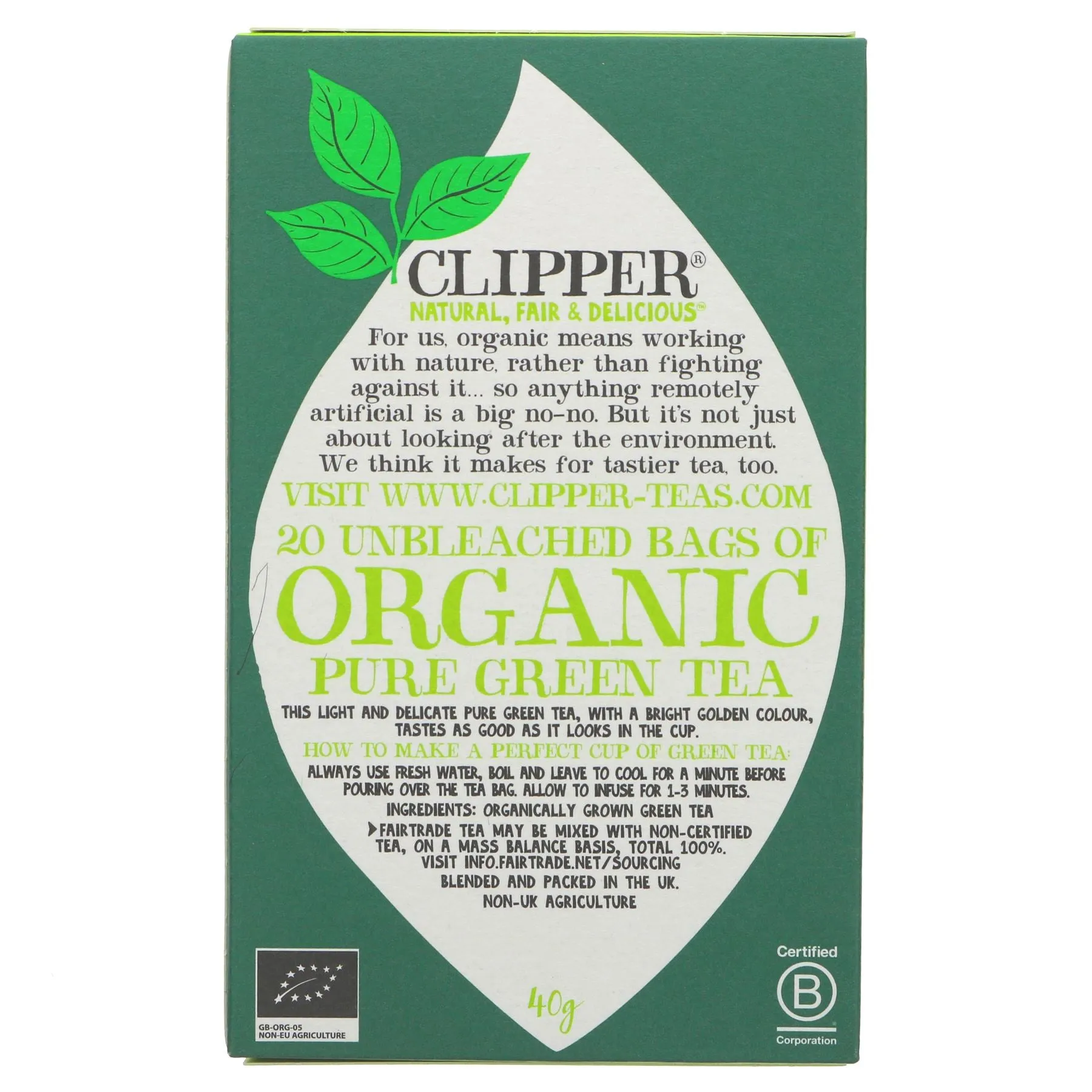 Clipper | Organic Pure Green Tea | 20 bags