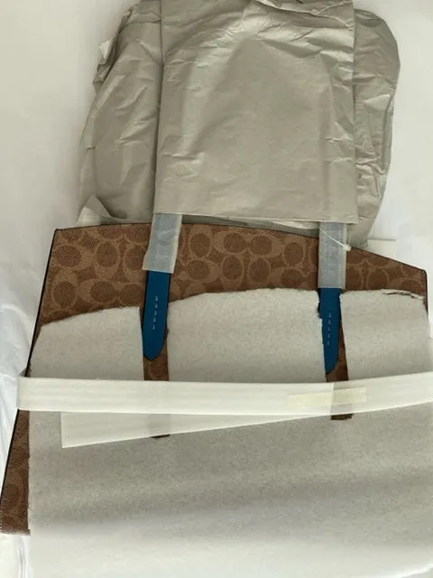 Coach Charlie Carryall Tan Dark Denim Colorblock Signature Canvas Charcoal Handbag NEW